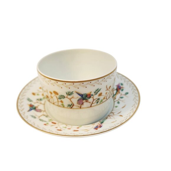 Tiffany & Co. Audubon Pattern Limoges France Flat Tea Cup & Saucer Gold Rim Hand - Picture 9 of 16